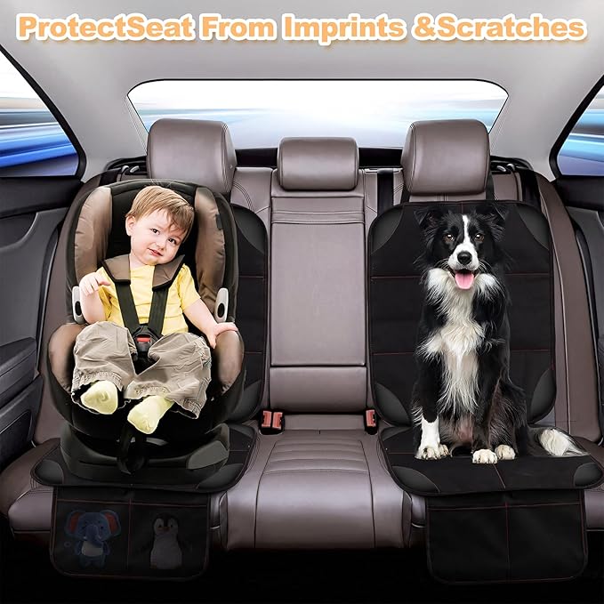 SMART ELF Car Seat Protector, Large Auto Protector for Child Seats with Thickest Padding and Non-Slip Backing Mesh Pockets for SUV, Sedan, Truck, Leather and Fabric - Black