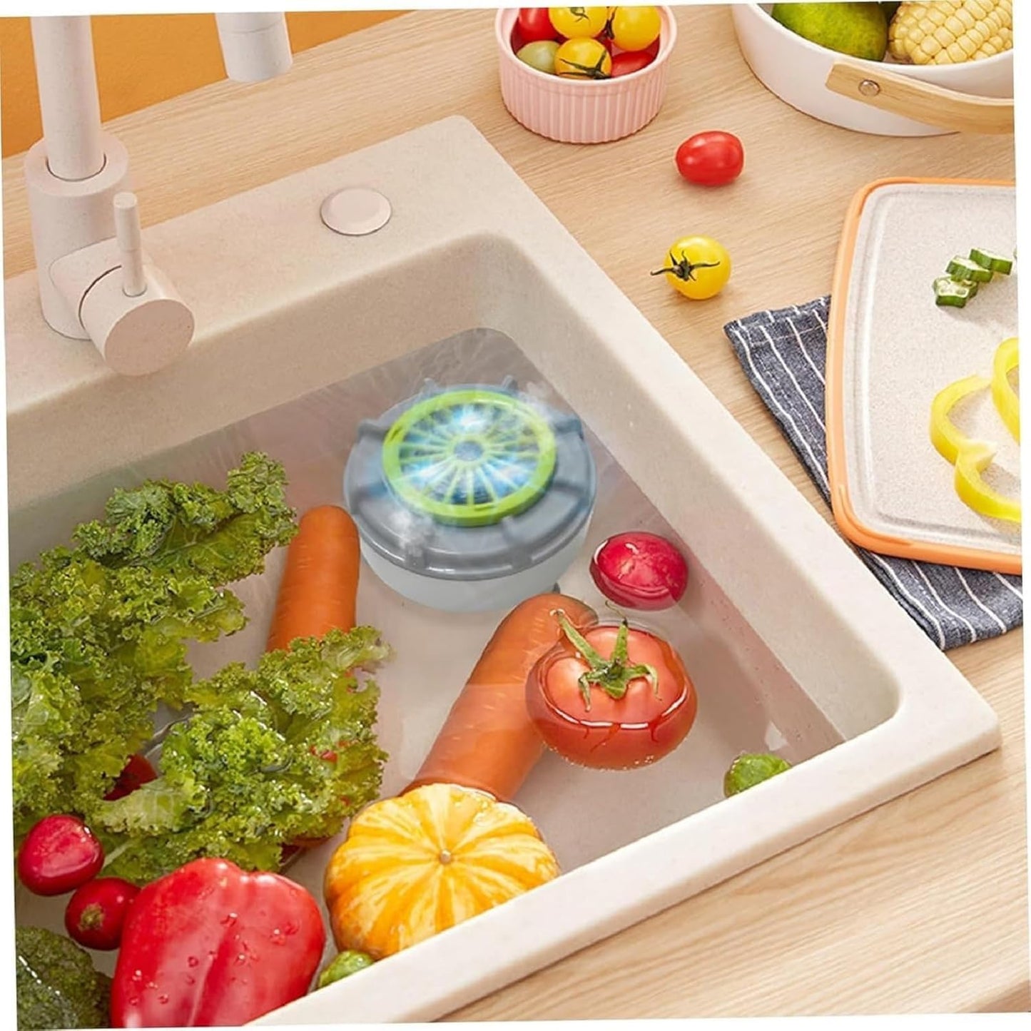 Fruit and Vegetable Washer, Produce Purifier Vegetable and Fruit Washing Machine, Enjoy Silent Cleaning: Spin-Free Ultrasonic Veggie Washer, Efficient Cleaning of Residues (Plug-In Type, No Switch)