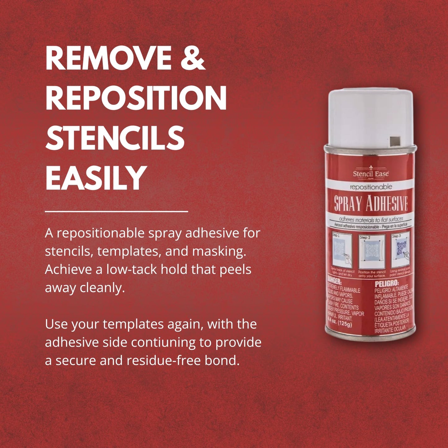 Stencil Ease Stencil Adhesive Spray – Repositionable, Low-Tack Temporary Hold for Stencils & Templates, Clean Removal on Walls, Wood, Glass, Paper & Crafts (2 Pack, 4.4oz)
