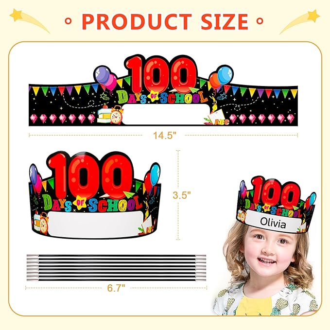 SICOHOME Paper Crown Hats Caps for Kids Paper Crowns for Students Classroom Kindergarten Preschool Party Supplies Adjustable