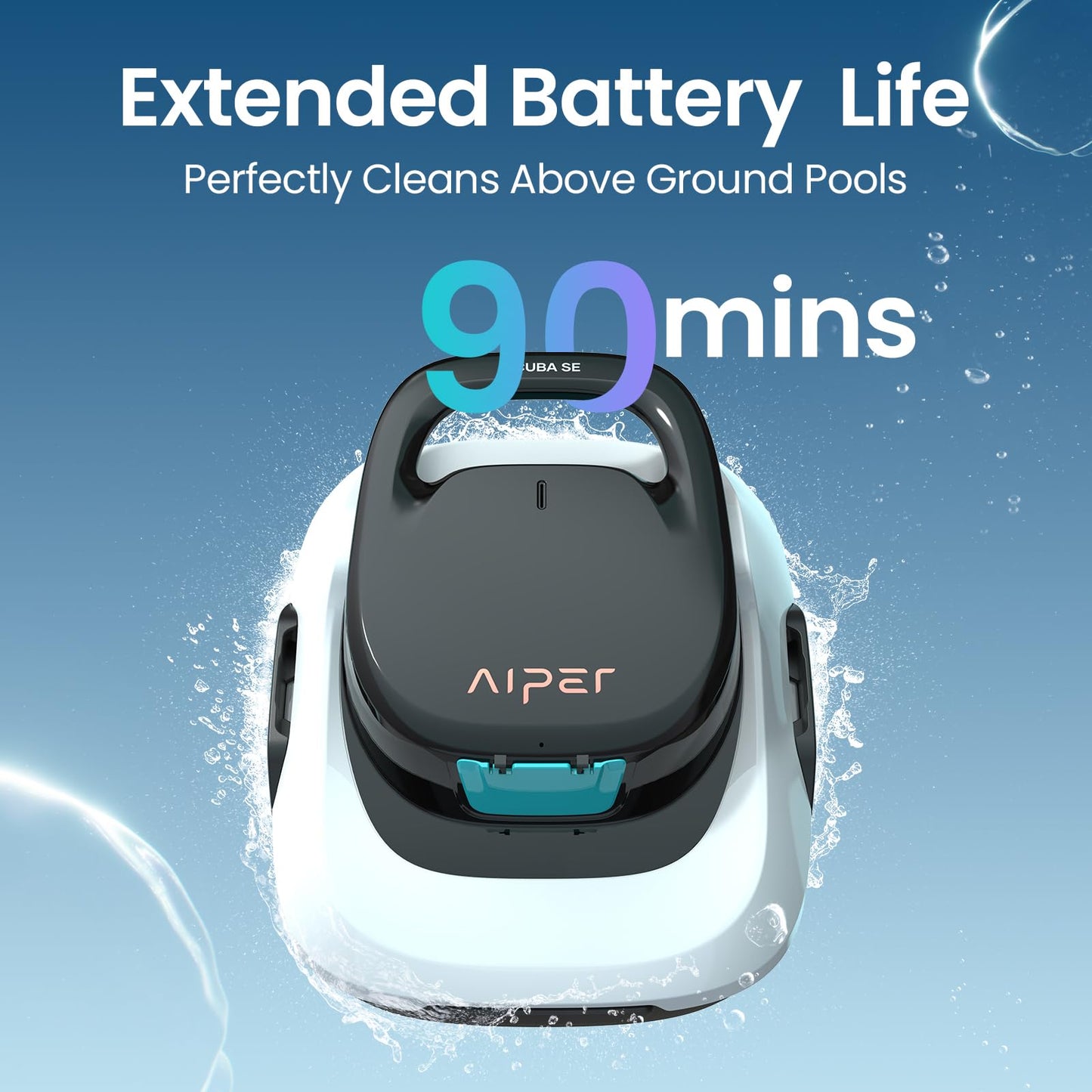 AIPER 2025 Scuba SE Cordless Pool Cleaner with 90-Min Runtime, 1665 GPH Strong Suction, Lightweight, Pool Vacuum for Above Ground Flat Pools up to 860 Sq.ft, Milky White & Teal