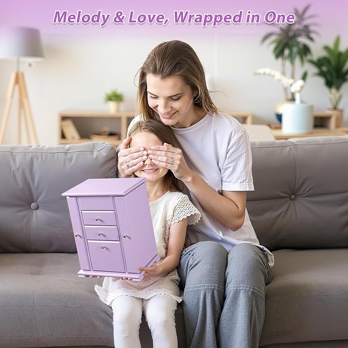 Emfogo Musical Jewelry Box for Girls, Large Kid Music Box with Ballerina for Birthday Bedroom Decor, 5 Layer Girl Jewelry Gifts for Girls Kids - Purple