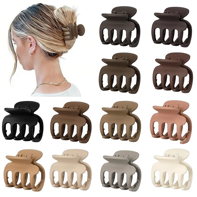 12Pcs Hair Clips for Women 1.8 Inch Small Claw Clips for Thin Hair Medium Hair Claw Clips for Thick Hair Accessories for Women Girls (Brown)