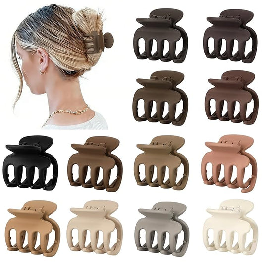 12Pcs Hair Clips for Women 1.8 Inch Small Claw Clips for Thin Hair Medium Hair Claw Clips for Thick Hair Accessories for Women Girls (Brown)