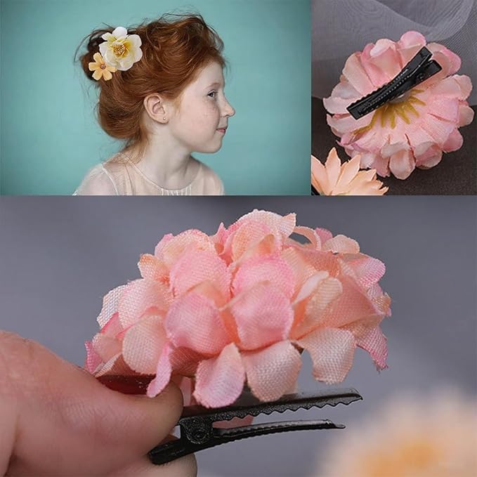 21 PCS Hair Flowers Boho Hair Barrettes Accessories Hawaiian Silk Flower Clips Girls Orange Floral Bride Headpiece Festival(Orange & Yellow)