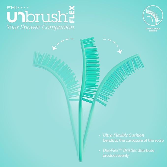 FHI Heat UNbrush Flex Detangling Brush — Ultra-Flexible, Pain-Free Hair Brush Detangler with DuoFlex Anti-Static Bristles for Removing Tangles, Massaging Scalp & Faster Styling - Teal