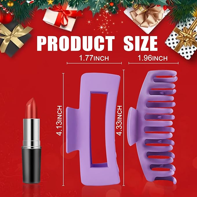 TOCESS Hair Claw Clips for Women - Large 8PK Neutral Matte Jumbo Square Hair Clips for Thick, Thin, Long, Short, Curly Hair Girls, Big Jaw Clip Set for Daily Use (Violet Purple)