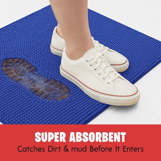 MudGuard Mat™ Dog Door Mat for Muddy Paws, Super Absorbent Microfiber, Non-Slip Indoor Mat, Quick Dry Chenille Mud Mat for Dogs & Entryway, Washable, Navy Blue 16" x 24"