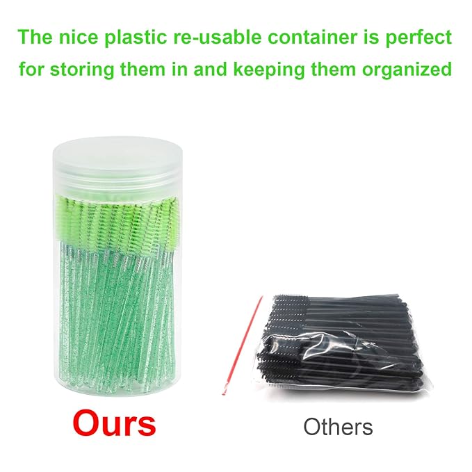 CHEFBEE 100PCS Disposable Eyelash Brush, Mascara Wands Makeup Brushes Applicators Kits for Eyelash Extensions and Eyebrow with Container (Green)