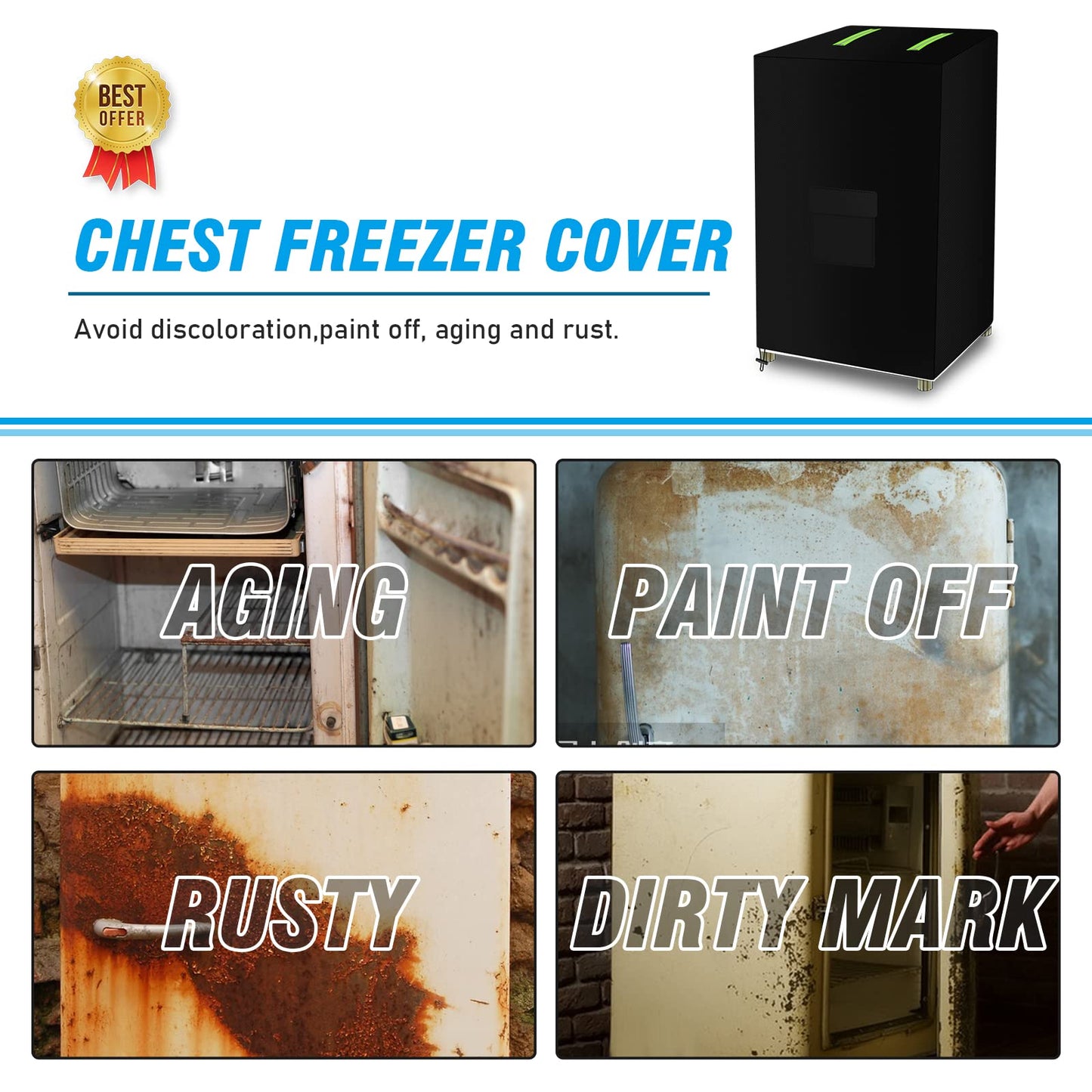 ZUYIYI Mini Chest Freezer Cover, Outdoor Deep Freezer Cover Freezer Protector for 3.5 Cubic Feet 420D Oxford Waterproof Dustproof Sun-Proof Electric Smoker Covers 23"L x 23"W x 34"H, Black