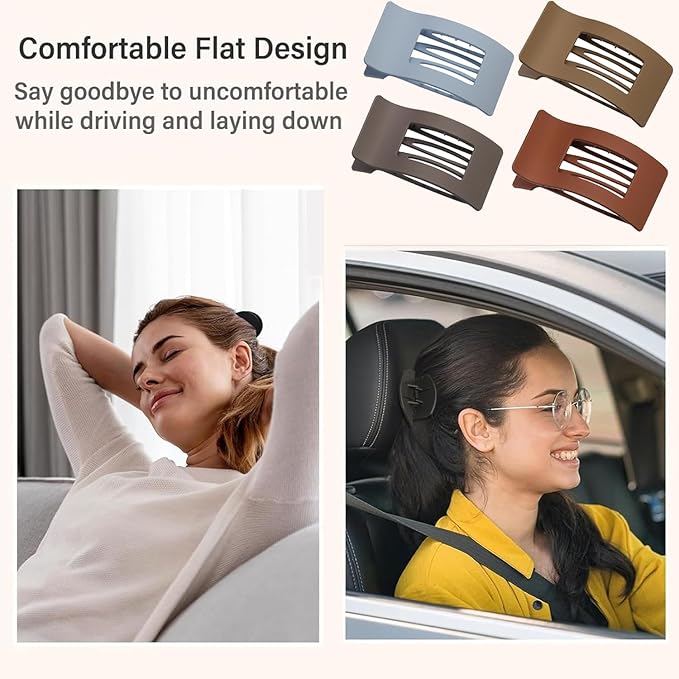 4 Pack Large Flat Hair Clips for Women, Rectangle Matte Non-slip Lay Down Claw Clips, French Strong Hold No Crease Barrettes for Thick & Thin Hair, Stylish Square Hair Accessories (Grey)