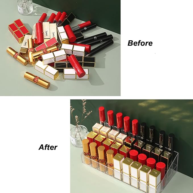 Lipstick Organizer 24 Slots Plastic Clear Comestic Display Holder for Lip gloss Chapstick Perfume Nail Polish Essential Oil