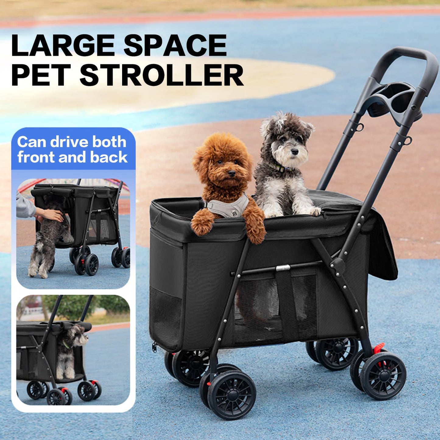 Pet Stroller Cat Dog Stroller Travel Folding Pet Carriers（Black）