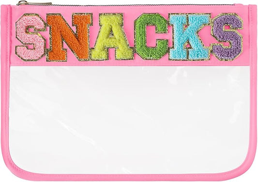 DYSHAYEN Chenille Letter Clear Zipper Pouch for Travel,Nylon Clear Cosmetic Bag,Makeup Travel Bag for Women Girls 11.8 Inches x 8.2 Inches