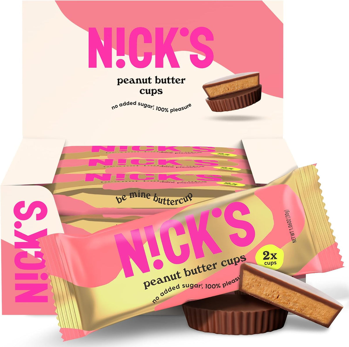 N!CK'S Peanut Butter Cups, Low Carb Chocolate with Peanut Butter, Without Added Sugar, 1.7 g Net Carbohydrates, 1 g Sugar, Keto friendly, Gluten Free, Without Palm Oil 12 Pack with a total of 24 cups