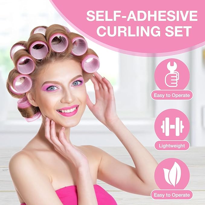60 Pcs Hair Rollers for Women, Rollers Hair Curlers, 24 Pcs in 4 Sizes(60/48/36/25mm), Self Grip Hair Rollers Set with 34 Pcs Stainless Steel Clips for Long, Medium, Short, Storage Bag, Comb