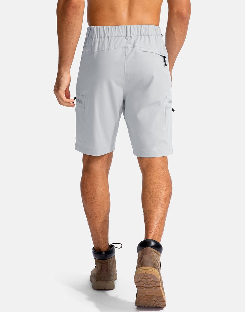 Pudolla Men's Hiking Cargo Shorts 9" Lightweight Outdoor Work Shorts for Men Travel Golf Camping Casual with 5 Zipper Pockets(Bright Grey Large)