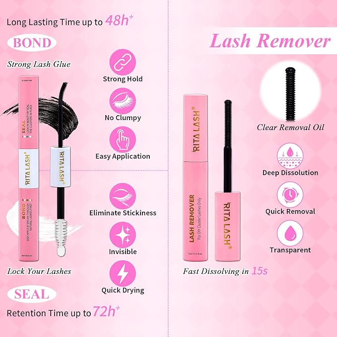 Lash Clusters Kit Eyelash Clusters Kit 3D Effect Cluster Eyelash Extensions Large Pack Cat Eye Lashes Clusters Lash Extension Kit PestaÃÂ±as Postizas Naturales+Lash Bond&Seal,Remover,Tools(Lash Kit-9)