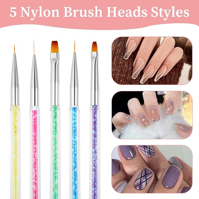 10Pcs Nail Art Brush Set, Nail Art Sculpture Pen Dual Tipped Silicone Nail Tools Acrylic Gel Nail Brush Crystal Handle Liner Brushes Rhinestone Nail Polish Carving Pen Nail Art Tools for Home Salon