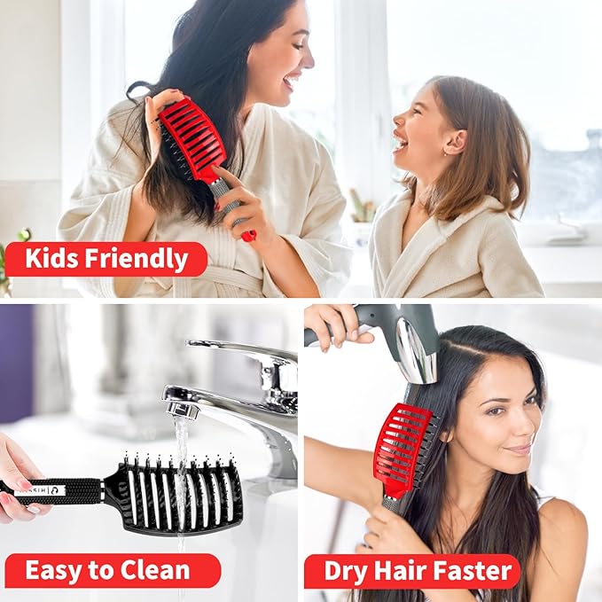 Voremy Magical Brush Detangler 2 Pack, HIPPIH Anti-Static Detangling Brush for Curly Thick Hair, No Pull Hair Brush for Women, Men, Kids, Ultra Detangler Can Add Shine and Smoothing Hair