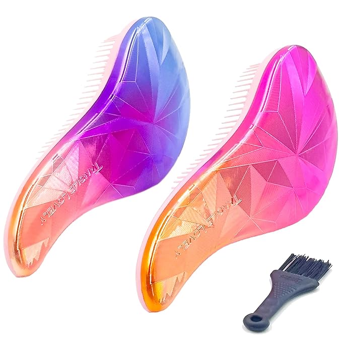 WYNK Gentle Detangling Hair Brush for Adults & Kids Ã¢ÂÂ 2 Pack, Painless for Wet or Dry Curly/Straight Hair, Reduces Breakage, Comfortable Scalp Feel