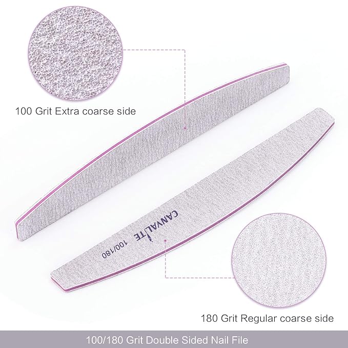 Canvalite 100 PCS Nail File Professional Nail Files Reusable Double Sided Emery Board(100/180 Grit) Nail Styling Tools for Home and Salon Use