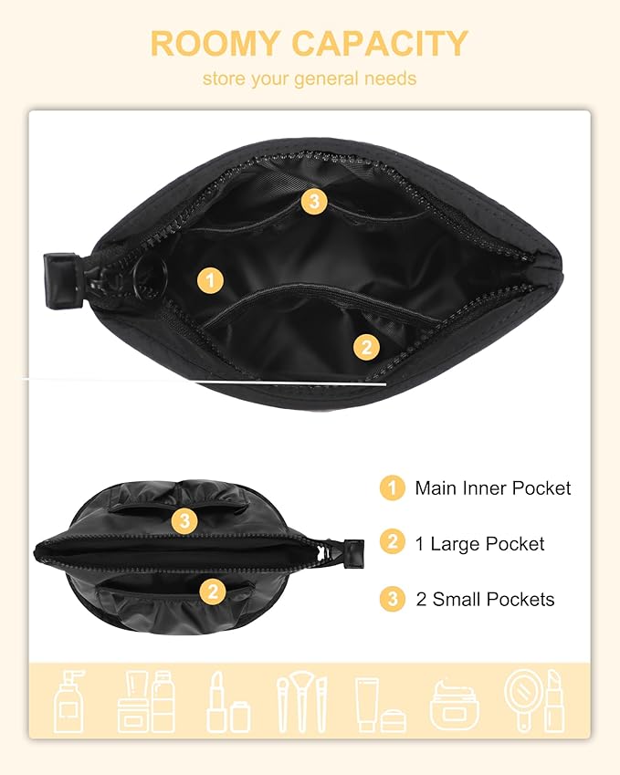 Relavel Mini Makeup Bag, Smaller Cosmetic Pouch for Women, Portable Traveling Car Bag for Essentials with Compartments, Cute Toiletry Bag Organizer, Black