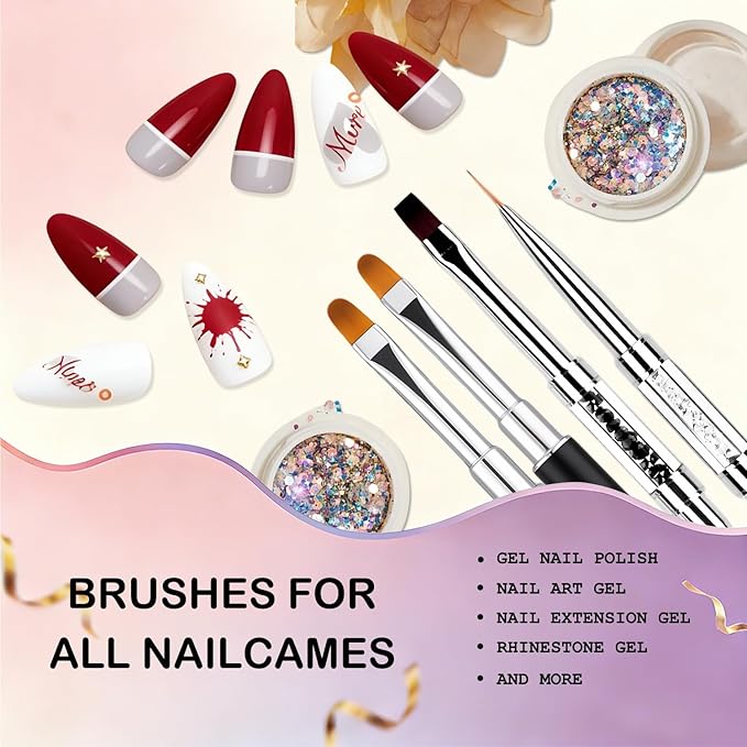 Dual-Ended Gel Nail Brush Set - Nail Sculpting Tool for Poly Extension, Sculpture Gel - Polygel Brushes Manicure Design Kit for Salon & DIY Use, 2Pcs Black&White