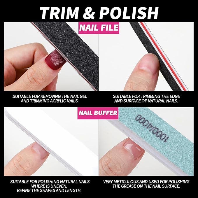 FANDAME Gel Nail Polish Remover Tools Kit, 10 PCS Nail Polish Remover Clips Black, 100ml Nail Polish Remover Bottle, 500PCS Cotton Pad, Nail Brush, Cuticle Pusher, Nail File, Buffer Block Tools kit
