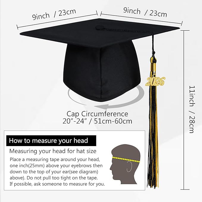 GraduationMall Matte Graduation Cap with 2026 Tassel for High School & Bachelor