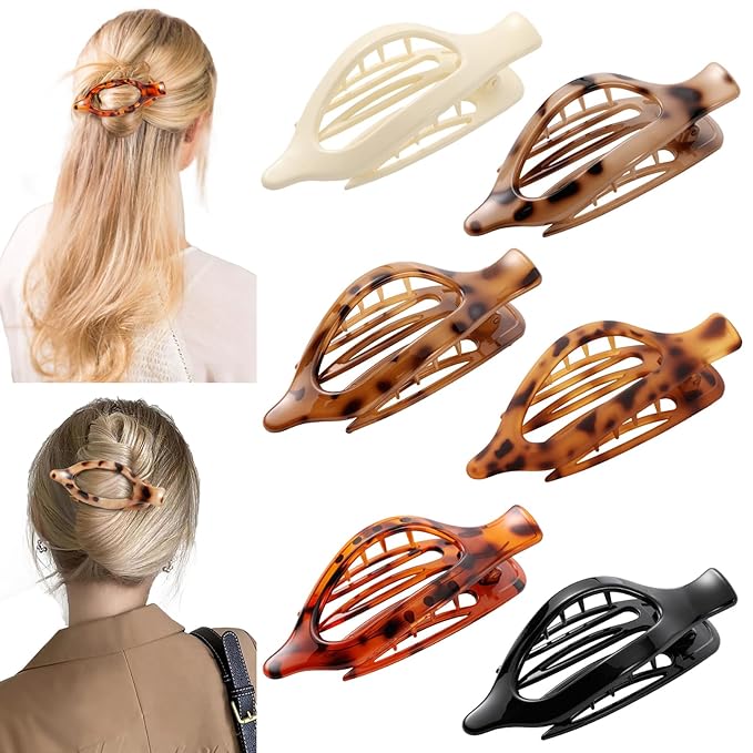 6 Packs Flat Claw Clips for Women, French Tortoise Shell Flat Hair Clip, Matte Hair Claws Clip for Thin Thick Hair, Lay Down Claws Clips, Durable Strong Hold Hair Clip, Gifts Hair Accessories