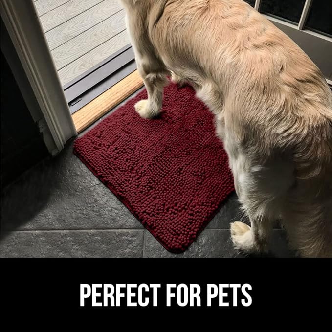 GORILLA GRIP SoakSTOPPER Dog Door Mat, 48x30 Machine Washable Rug Absorbent Doormat Captures Moisture Mud Dirt, Quick Dry Soft Chenille Entryway Rugs Indoor Entrance Mats for Dog Paws, Burgundy
