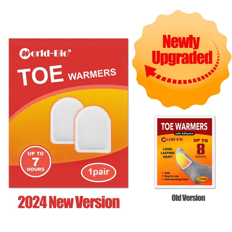 WORLD-BIO Toe Warmers with Adheasive - Long Lasting Safe Natural Odorless Air Activated Warmers - Up to 8 Hours of Heat - 10 Pairs