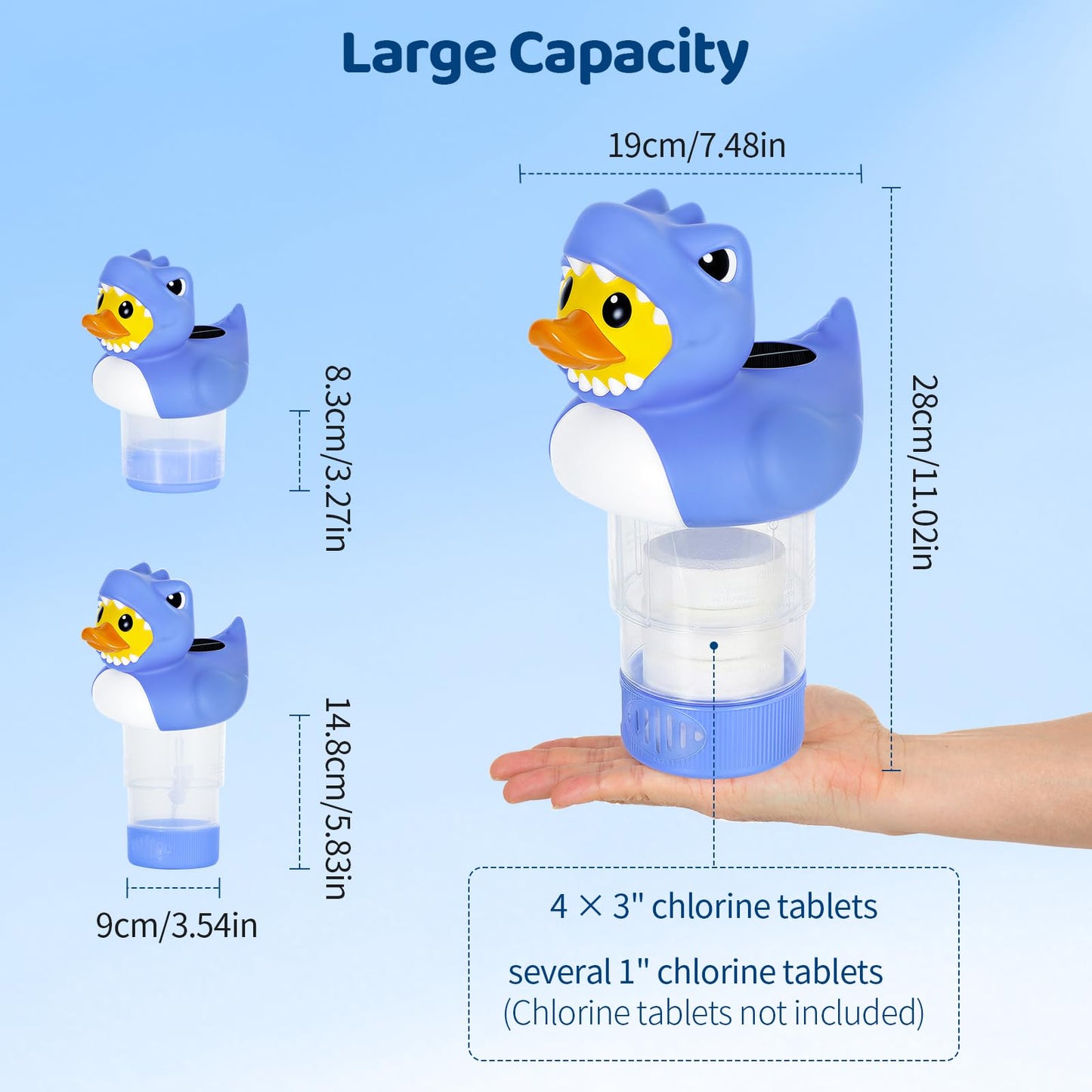 Housolution Solar Pool Chlorine Floater, Floating Chlorine Dispenser with Light, Fits 4x3in Tablets, Adjustable Release, Easy Opening & Anti-Sinking, Tablet Floater for Pool Hot Tub SPA, Duck