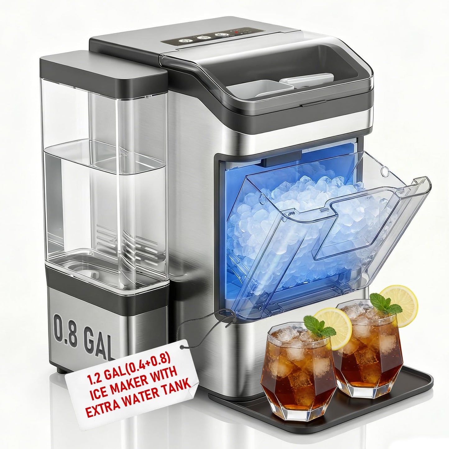 Nalison Nugget Ice Maker Countertop, Chewable Sonic Ice Maker with 41Lbs/24H, 9 Ice Cubes in 6 Mins,Self-Cleaning Portable Ice Maker with A Detachable 3L Water Tank Ultra Quiet for Home, Office