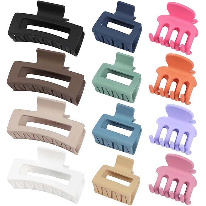 12 Pcs Hair Clips for Women 3 Styles Small Medium Large Claw Clips for Thin Thick Curly Hair, Strong Hold Hair Claw Clips, Stylish Plastic Hair Accessories Ideal Gifts for Women (Multicolor)