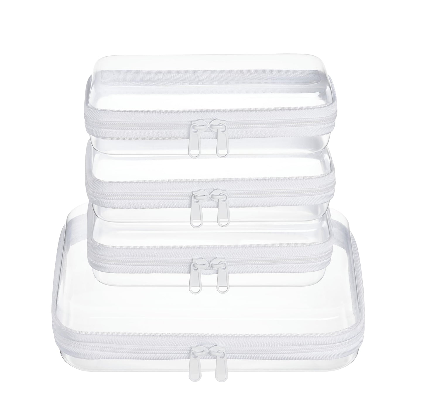 WELPIRT 4 pcs Clear Zipper Pouches,Hard Shell Zipper Case, Toiletry Bag for Travel, CLear Diaper Bag, Toiletry Pouch, Travel Organizer, Cosmetic Bag,Toy Storage Bins (M+3S)