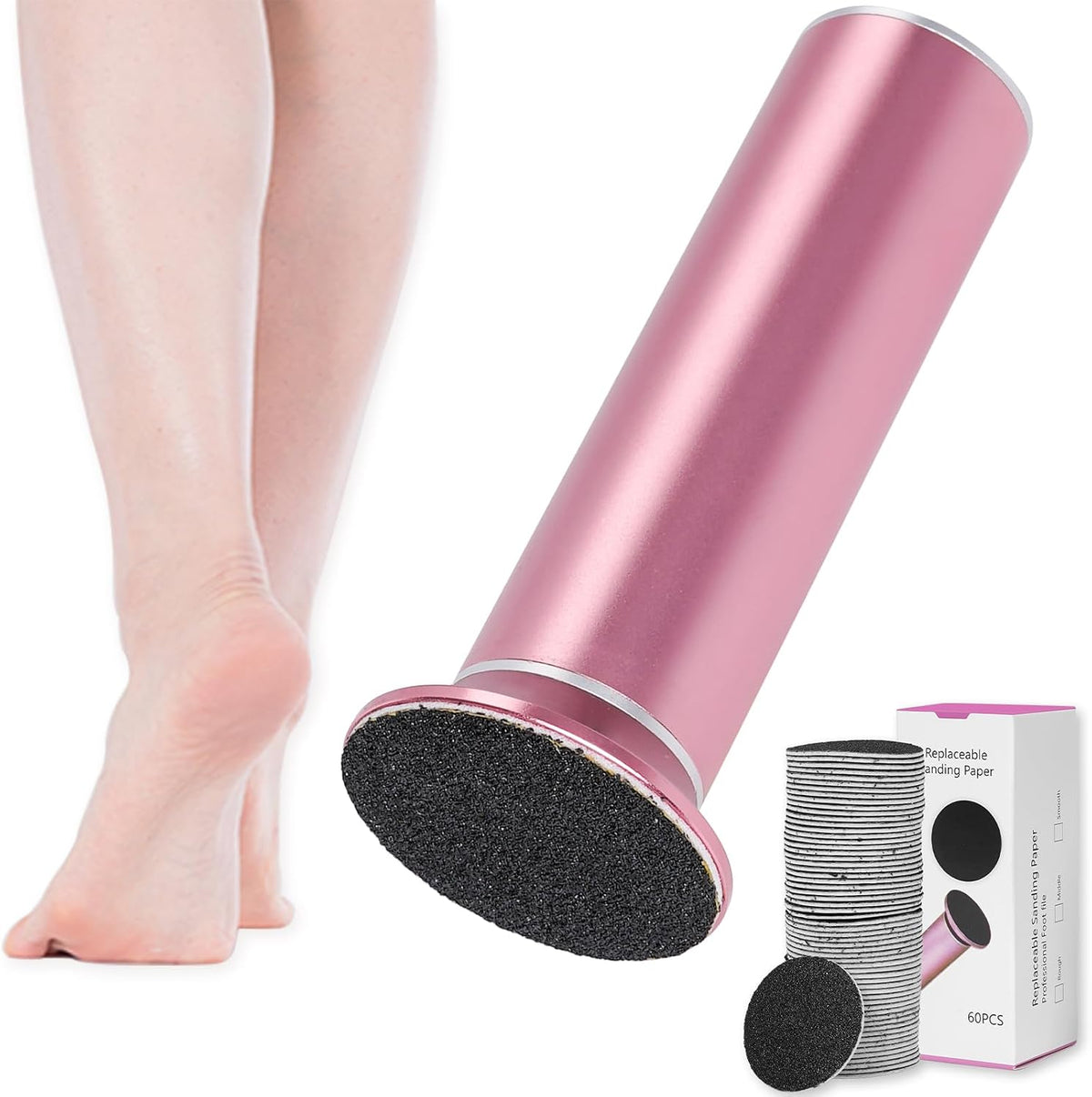 Dermawave Electric Foot File Callus Remover for Feet, Professional Electric Foot Sander Filer Grinder with 60 Sandpaper Discs for Men & Women, Pedicure Tool for Corn Dead Skin Cracked Heel