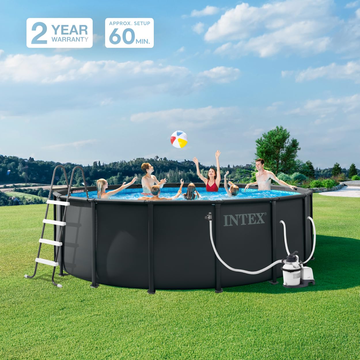 INTEX 26317MZ 15ft x 48in Ultra XTR Frame Deluxe Above Ground Swimming Pool Set with 1500 GPH Sand Filter Pump, Removable Ladder, Ground Cloth, Pool Cover, SuperTough, Puncture and Rust Resistant