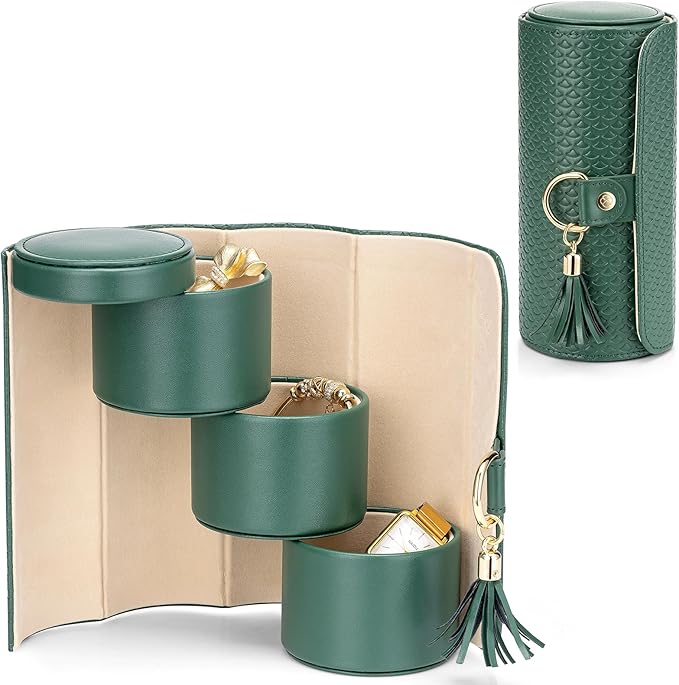 VLANDO Wedding Gifts for Women, Travel Jewelry Box, Bridal Shower Bridesmaid Gifts for Wedding Day Bride Gifts, Bridesmaid Proposal Gifts, Travel Jewelry Organizer - Green