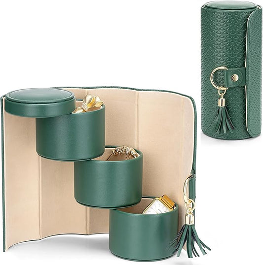 VLANDO Wedding Gifts for Women, Travel Jewelry Box, Bridal Shower Bridesmaid Gifts for Wedding Day Bride Gifts, Bridesmaid Proposal Gifts, Travel Jewelry Organizer - Green