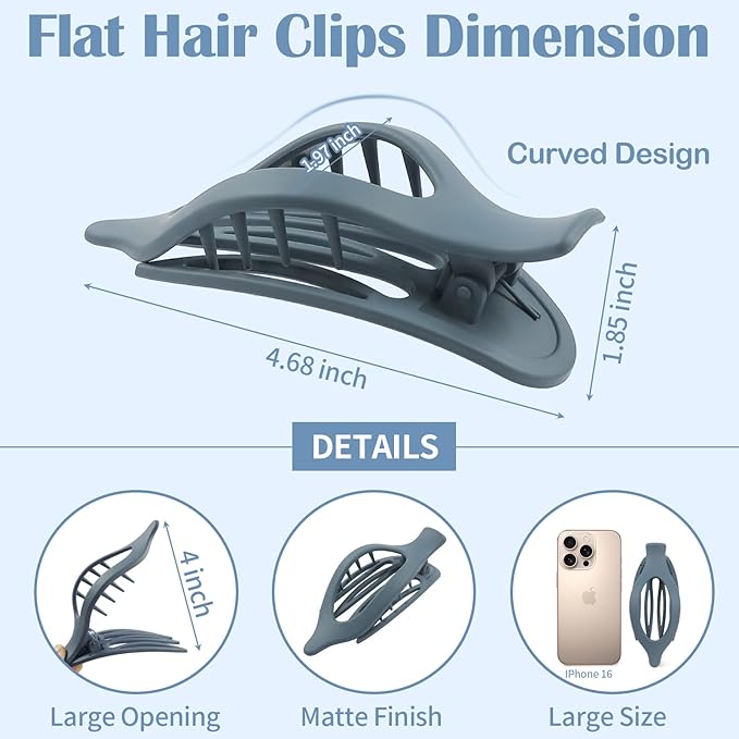 9 Pack Flat Hair Clips for Women, Matte Claw Clips for Thick & Thin Hair (Blue)