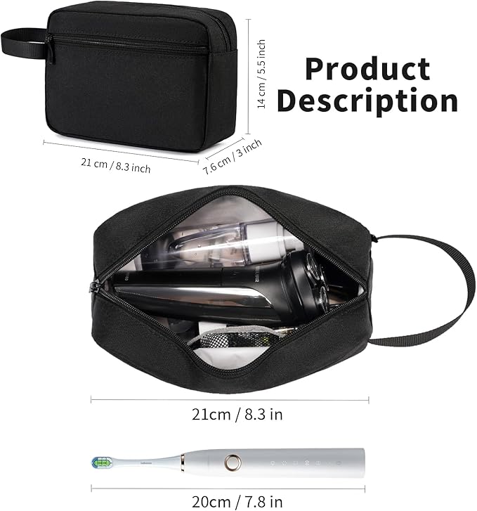 Travel Hanging Toiletry Bag with Carry Handle - Water-Resistant Small Cosmetic Organizer for Men & Women, Makeup, Shaving Kit, Gym & Travel Essentials (Black)