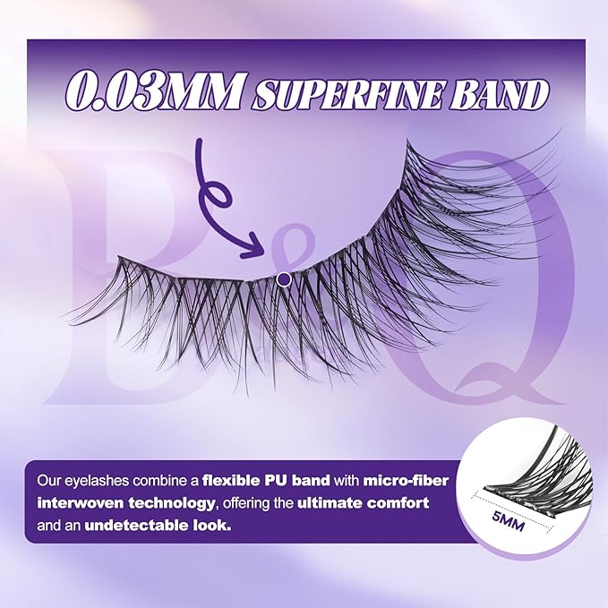 B&Q Wispy Lash Clusters Kit, Natural 03, Individual False Eyelashes Extension Set, Undetectable Natural Look for Effortless Day-to-Night Beauty, from Office Elegance to Date Night Glamour(8-16mix)