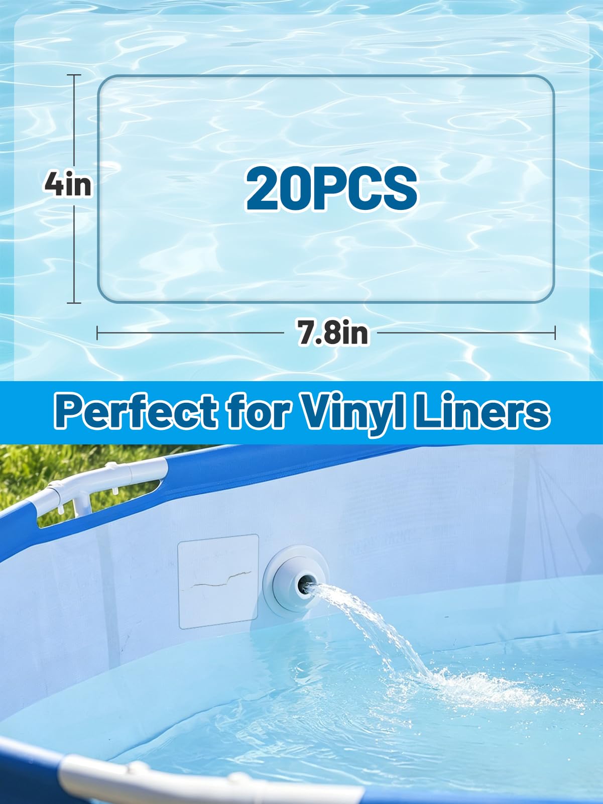 Aulock 20pcs Self-Adhesive Underwater Pool Liner Repair Patch - 4in x 7.8in Clear PVC Vinyl Patch Kit for In-Ground or Above Ground Pools Inflatable Swimming Pools