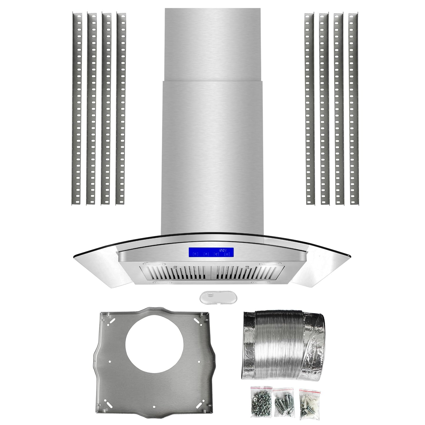 COSMO COS-668ICS750 30 in. Lumin Collection 380 CFM Ducted Island Range Hood, Soft Touch Controls, LED Lights, Stainless Steel
