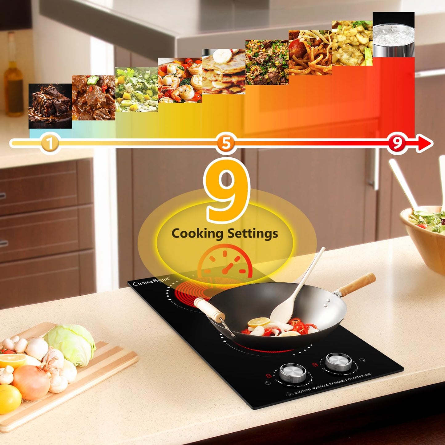 Cusinesync Portable Electric Cooktop 2 Burner 110V Plug in, 12 Inch 2000W Electric Stove Top with Knob Control, Countertop or Built-in Ceramic Hot Plate, for RV Dorm Apartment Kitchen Cooking