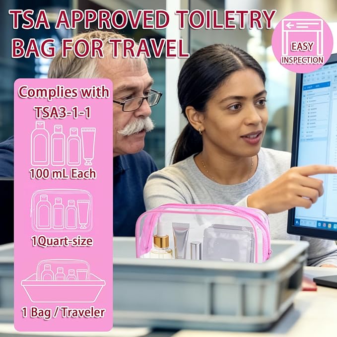 12 Pieces Clear Makeup Bags Bulk, TSA Approved Toiletry Bag PVC Cosmetic Toiletries Pouch with Zipper, Waterproof Vinyl Plastic Organizer Case for Carry-on Travel Essentials (Pink Medium)