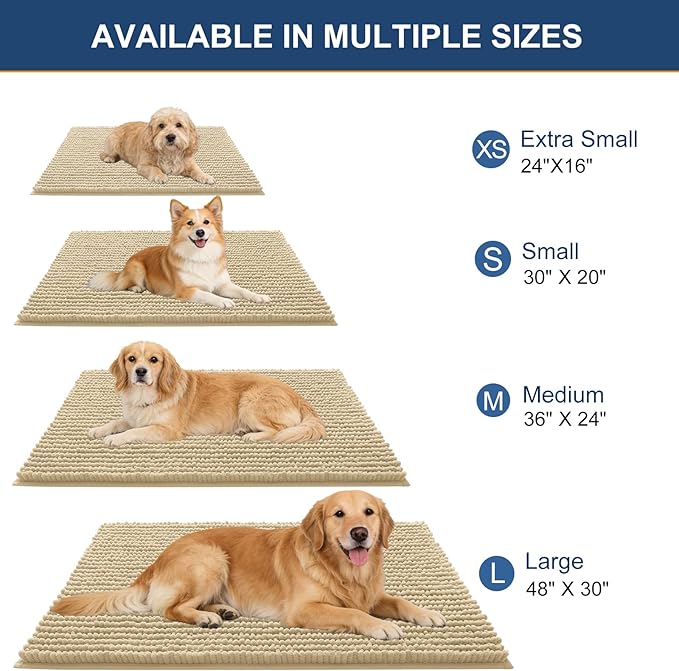 OLANLY Dog Door Mat for Muddy Paws 34x21, Ultra Absorbent Chenille Mud Doormat, Non-Slip Washable and Dirt Trapping Doormat for Indoor Entryway, Quick-Dry Indoor Pet Bed Mats for Dogs, Sand
