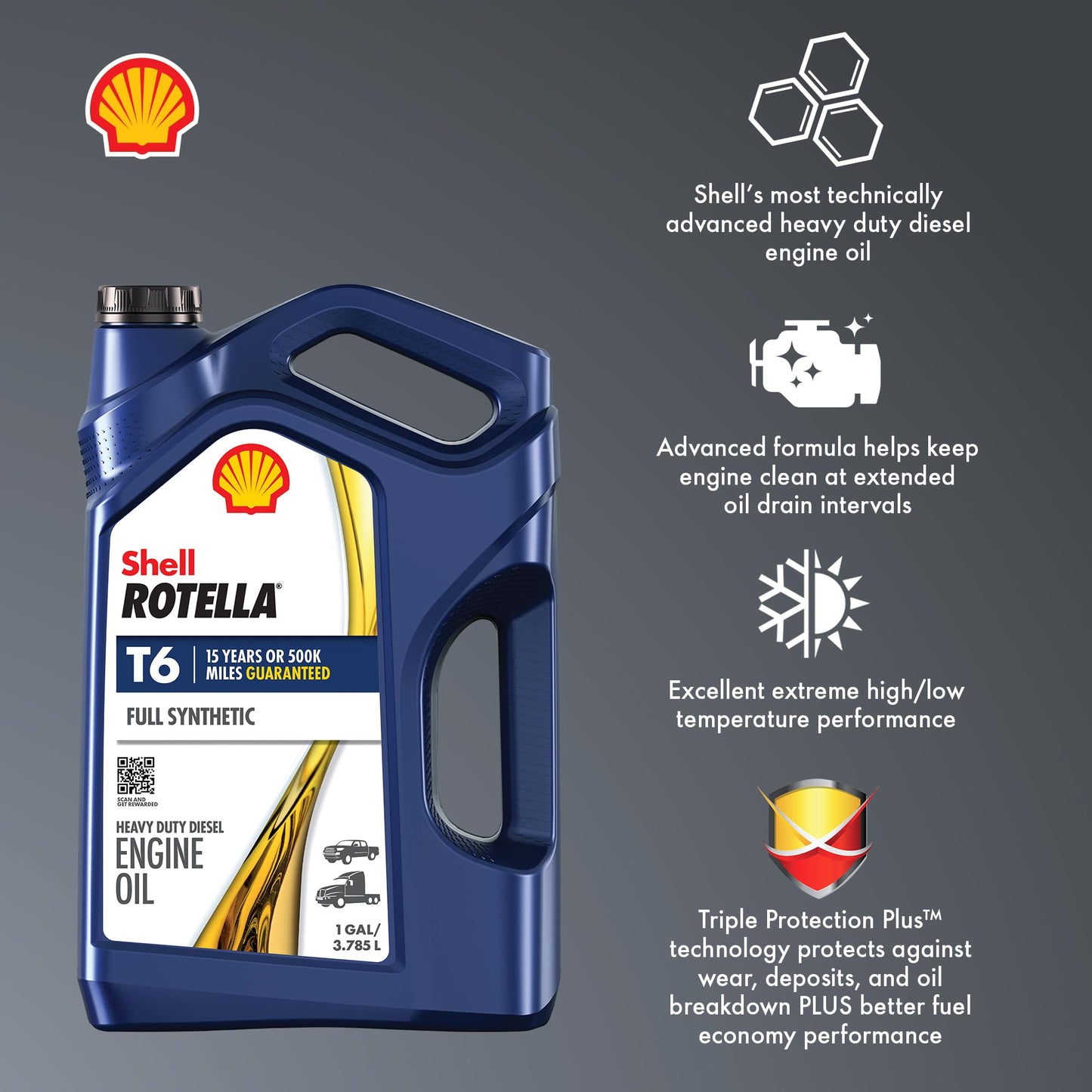 Shell Rotella T6 Full Synthetic 5W-40 Diesel Engine Oil, 1 Gallon (3 Pack)